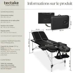 Table de massage pliante à 3 zones