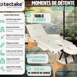 Table de massage pliante 3 Zones Bois, cosmétique, portable