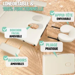 Table de massage pliante 3 Zones Bois, cosmétique, portable