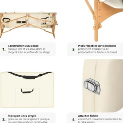 Table de massage pliante 3 Zones Bois, cosmétique, portable