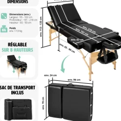 Table de massage Somwang 3 zones avec rembourrage de 7,5cm et châssis en bois