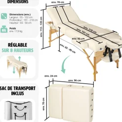 Table de massage Somwang 3 zones avec rembourrage de 7,5cm et châssis en bois
