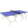 Table de ping pong pliable en 4 - dim. 274 x 152,5 x 76 cm - filet, 2 raquettes, 3 balles inclus - jaune blanc bleu