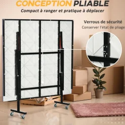 Table de ping pong tennis de table pliable 8 roues - filet, 2 raquettes, 3 balles inclus - noir gris