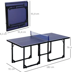 Table de ping-pong tennis de table pliable compacte pieds de nivellement antidérapants acier noir MDF bleu