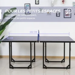 Table de ping-pong tennis de table pliable compacte pieds de nivellement antidérapants acier noir MDF bleu