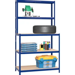 Table de travail etageres 5 niveaux Bleu Acier bois ingenierie