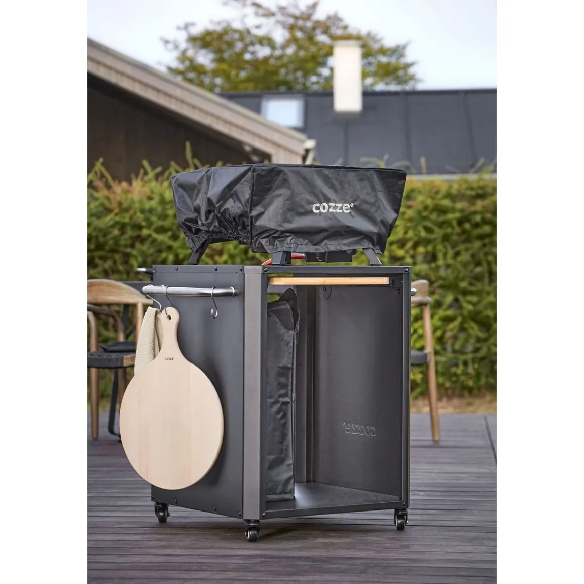 Table d'extérieur pour four à pizza - Planche à découper en acier inoxydable - Noir