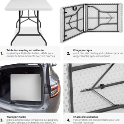 Table pliante 183 x 76 x 74 cm