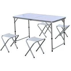 Table pliante d'extérieur et ses 4 tabourets - Gris