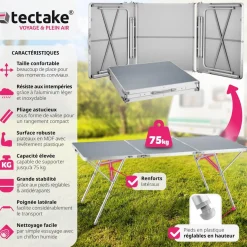 Table pliante Jumbo en aluminium avec poignée de transport 180x70x70,5cm