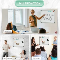 Tableau blanc aimanté magnétique dim. 60L x 45H cm nombreux accessoires inclus cadre aluminium