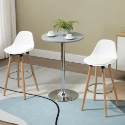 Tabourets de bar style scandinave - lot de 2 tabourets de bar avec repose-pieds - piètement bois de hêtre assise PU blanc