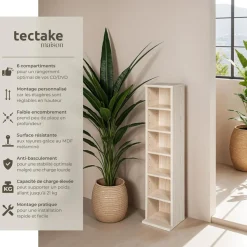 Étagère Colonne Meuble de Rangement 6 compartiments 90x21x20cm