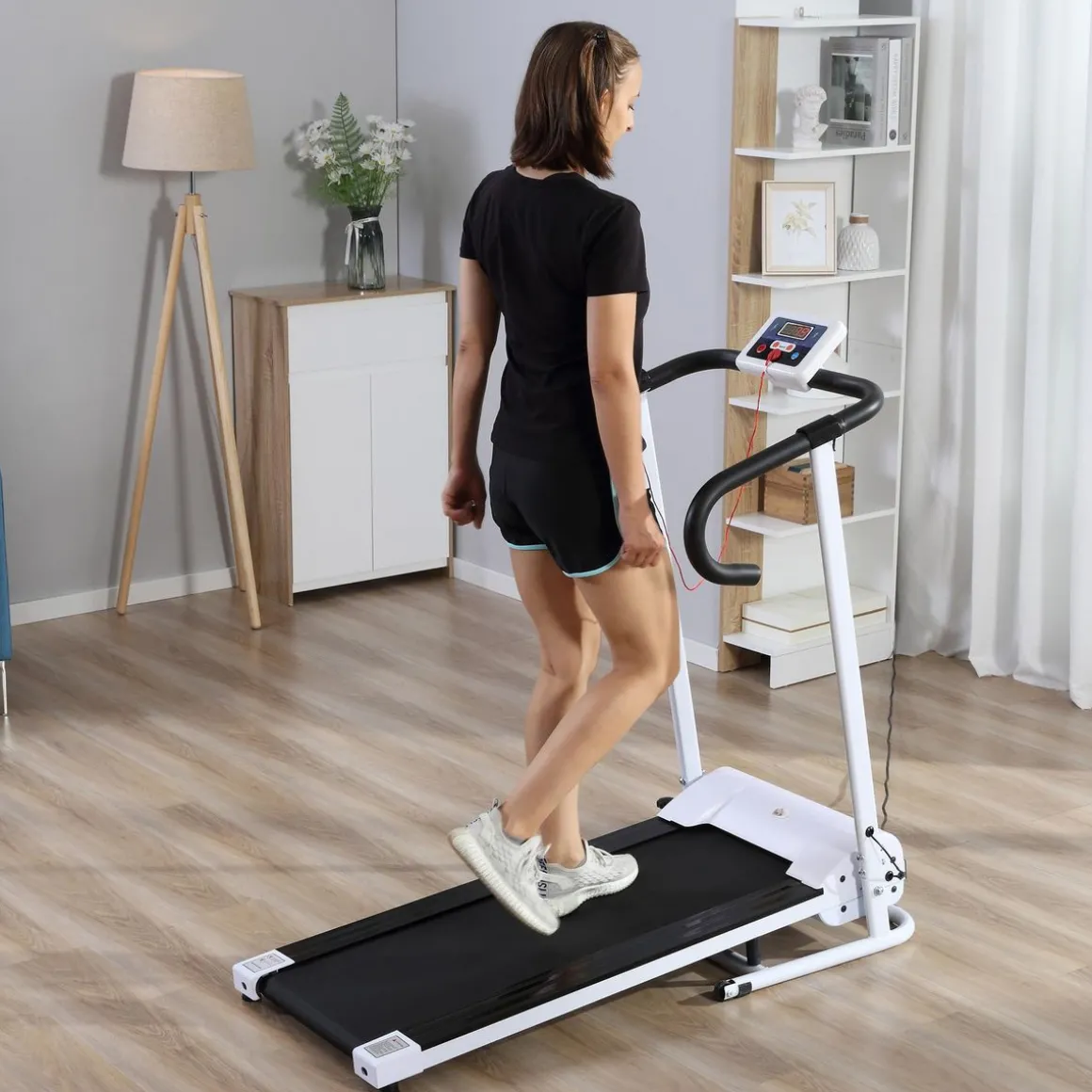 Tapis de course électrique pliable 500 W 1-10 Km/H écran LCD multifonctions acier noir et blanc