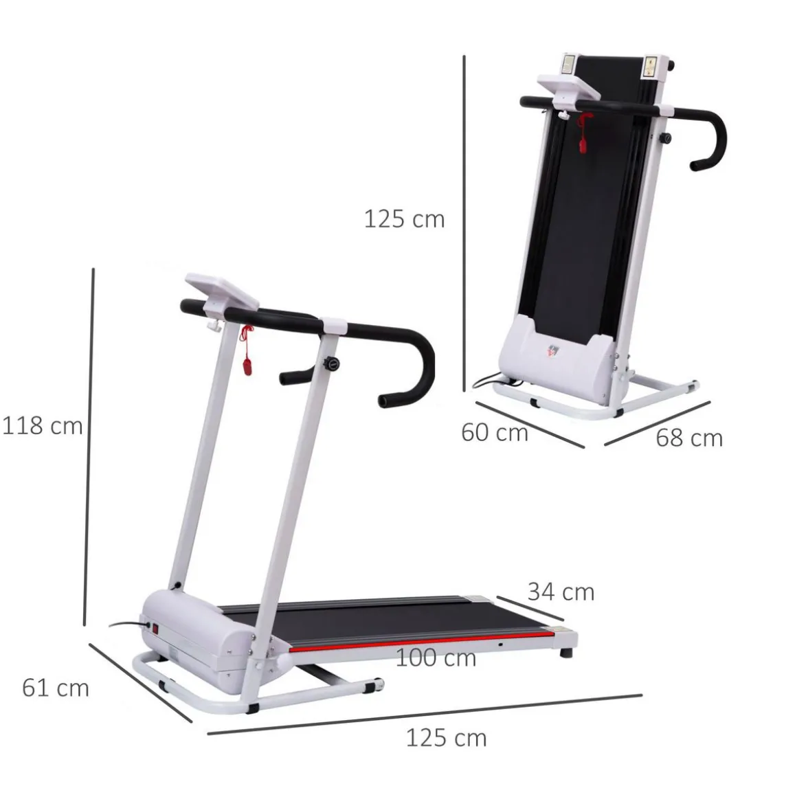 Tapis de course électrique pliable 500 W 1-10 Km/H écran LCD multifonctions acier noir et blanc