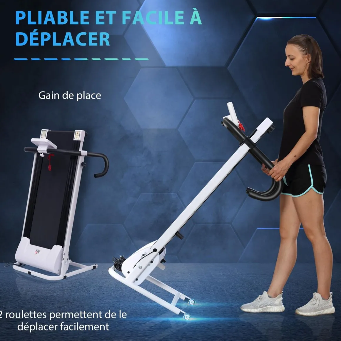 Tapis de course électrique pliable 500 W 1-10 Km/H écran LCD multifonctions acier noir et blanc