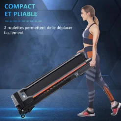 Tapis de course pliable - tapis de marche 6 Km/h max. 370 W - collaboration Aosom.fr x FFHandball - orange noir