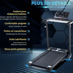 Tapis de course pliable - collaboration Aosom.fr x FFHandball - 1-12 Km/h 500 W écran LCD 12 programmes noir