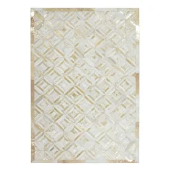 Tapis en Cuir Fait Main Spark Ivoire & Or