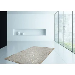 Tapis en Cuir Fait Main Spark Ivoire & Or