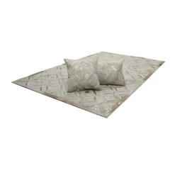 Tapis en Cuir Fait Main Spark Ivoire & Or