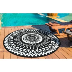 Tapis extérieur rond - 150cm - Noir - MAORI