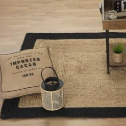 Tapis rectangle bord noir en Jute coton