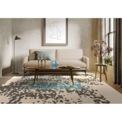 Tapis Tissé Imprimé Naila Crème & Bleu