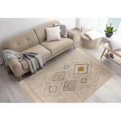 Tapis Tufté à la Main Ethnique Mylen Beige