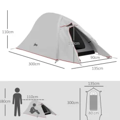Tente de camping 1-2 pers. double toit étanche 2000 mm sac de transport gris