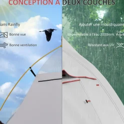 Tente de camping 1-2 pers. double toit étanche 2000 mm sac de transport gris