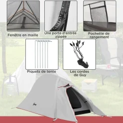 Tente de camping 1-2 pers. double toit étanche 2000 mm sac de transport gris