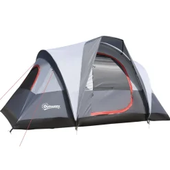 Tente de camping 2-3 personnes - fenêtres à mailles double couche - sac de transport - dim. 355L x 190l x 170H cm - polyester gris