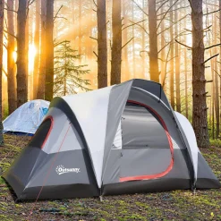 Tente de camping 2-3 personnes - fenêtres à mailles double couche - sac de transport - dim. 355L x 190l x 170H cm - polyester gris