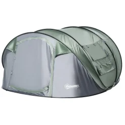 Tente de camping 4-5 personnes montage instantanée pop-up 2 portes enroulables 4 fenêtres dim. 2,63L x 2,2l x 1,23H m fibre verre polyester PE vert gris
