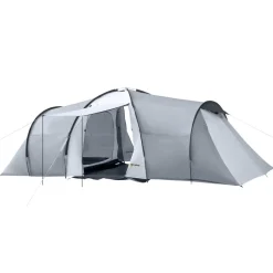 Tente de camping familiale 4-6 personnes 2 cabines 2 portes auvent 5,9L x 2,45l x 1,93H m rouge gris