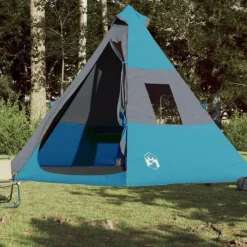 Tente de camping tipi 7 personnes bleu imperméable