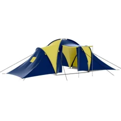 Tente de camping tissu 9 personnes bleu et jaune