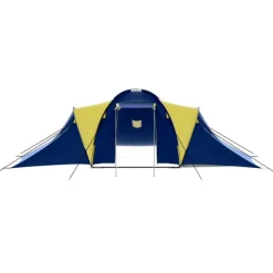 Tente de camping tissu 9 personnes bleu et jaune