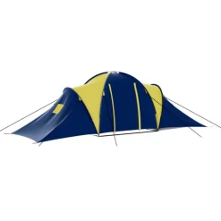 Tente de camping tissu 9 personnes bleu et jaune