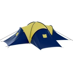 Tente de camping tissu 9 personnes bleu et jaune