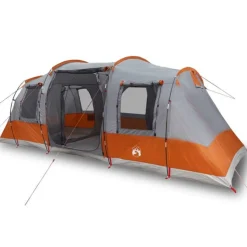 Tente de camping tunnel 4 personnes gris et orange imperméable