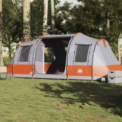 Tente de camping tunnel 4 personnes gris et orange imperméable