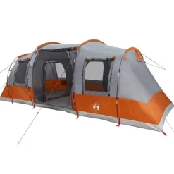 Tente de camping tunnel 4 personnes gris et orange imperméable