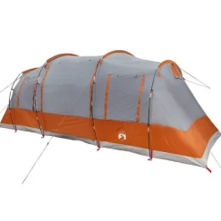 Tente de camping tunnel 4 personnes gris et orange imperméable