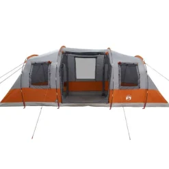 Tente de camping tunnel 4 personnes gris et orange imperméable