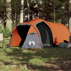 Tente de camping tunnel 2 personnes orange imperméable