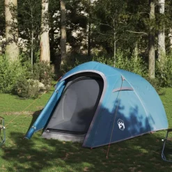 Tente de camping tunnel 3 personnes bleu imperméable