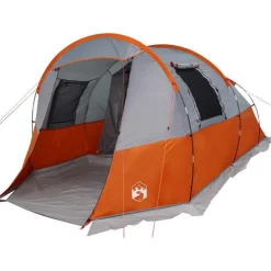 Tente de camping tunnel 4 personnes gris et orange imperméable